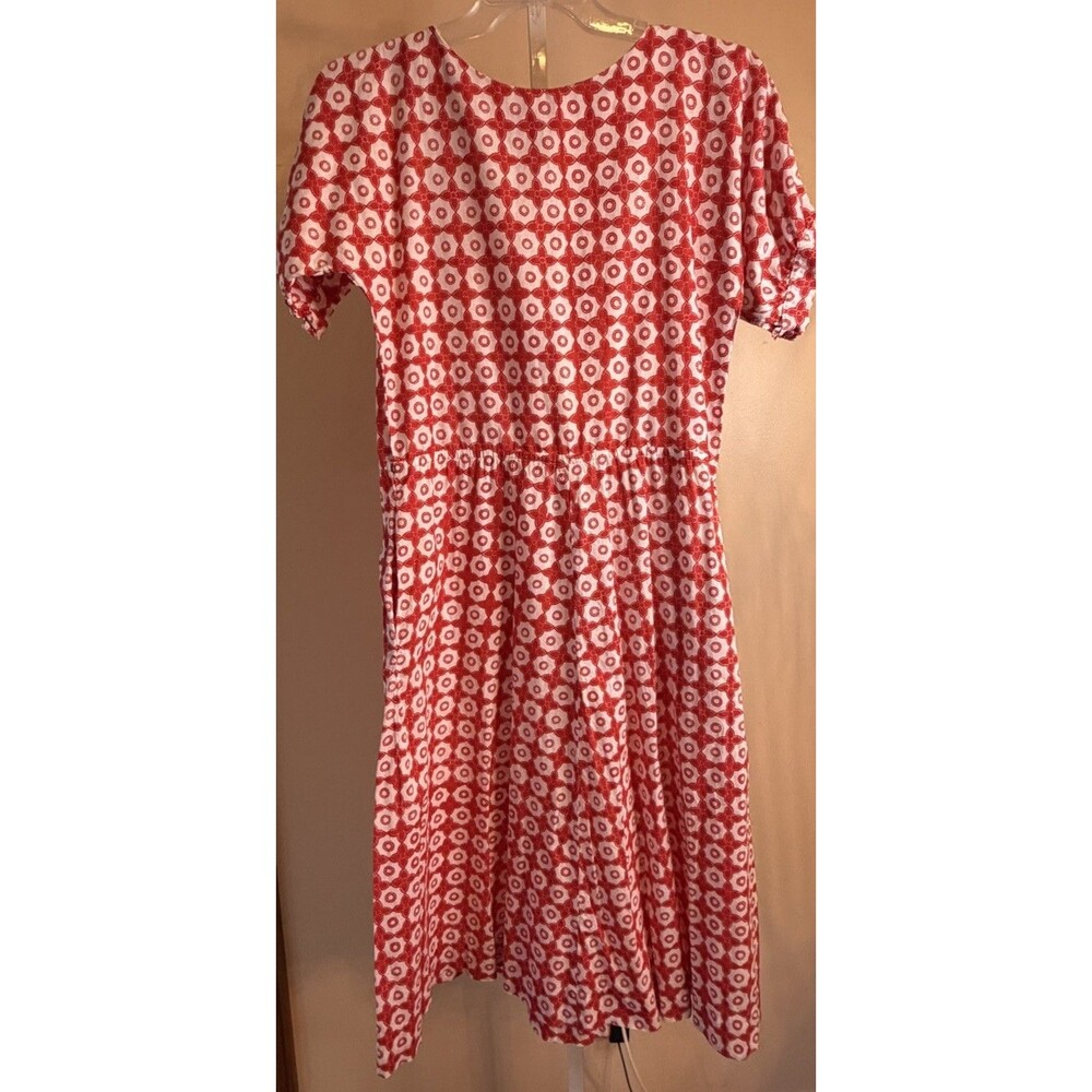 Vtg. Handprint Penelope Nelson Dress Red White Midi Dress Cottagecore PL/PXL
